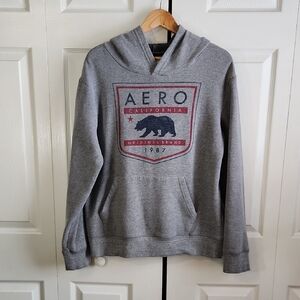 Aeropistale Mens Gray Hoodie SZ LG Y2K 80s Spell Out Bear 1987 Gorpcore Athletic